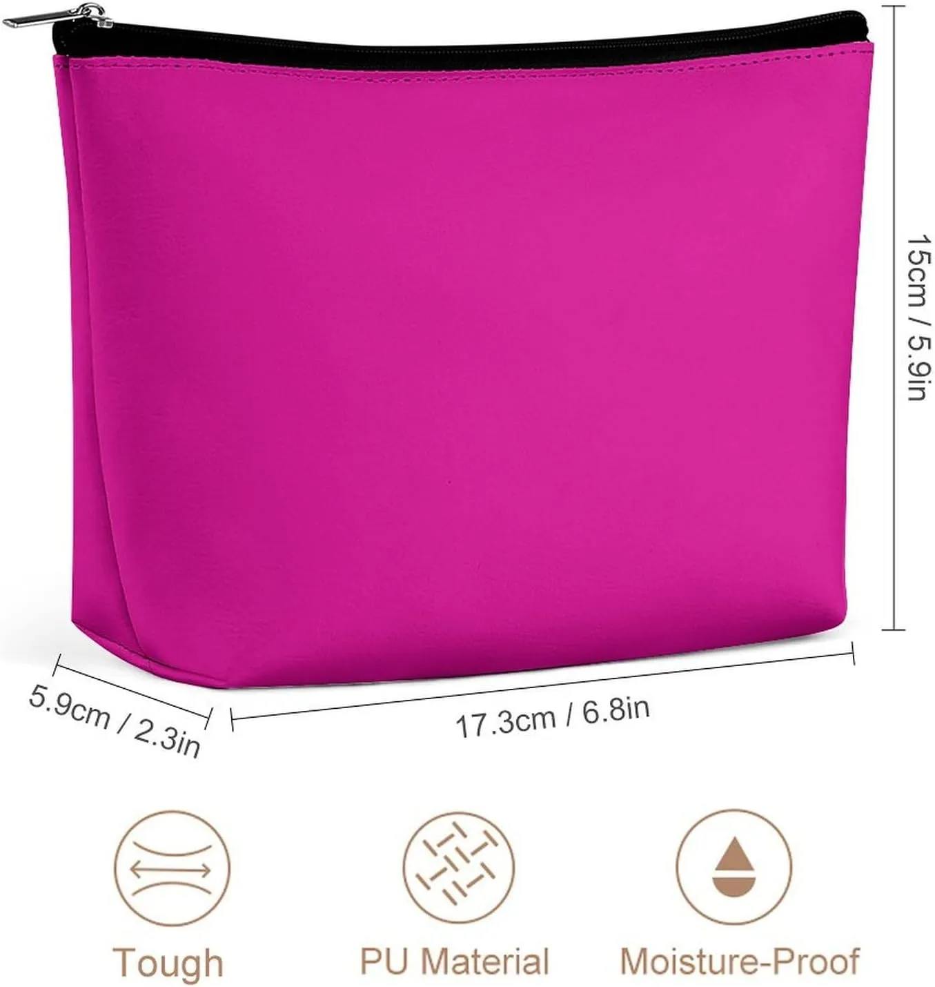 Small Cosmetic Bag, Fuschia Plain Solid Color Makeup Bags Elegant Roomy Pouch for Women,Travel Toiletry Accessories Organizer