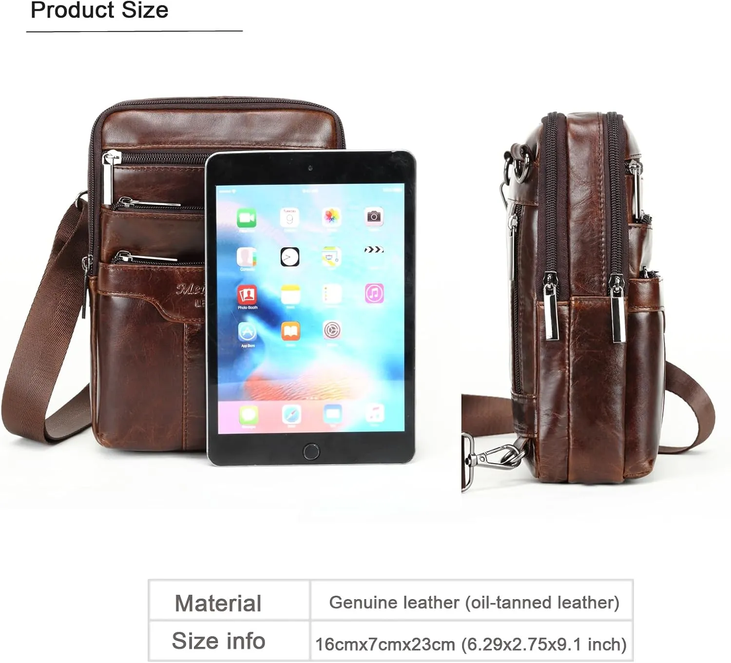 Small Leather Sling Shoulder Bag Messenger Pack for Men Travel Business Crossbody Pouch Phone Wallet Camping Casual Daypack