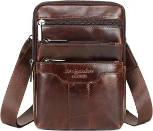 Small Leather Sling Shoulder Bag Messenger Pack for Men Travel Business Crossbody Pouch Phone Wallet Camping Casual Daypack