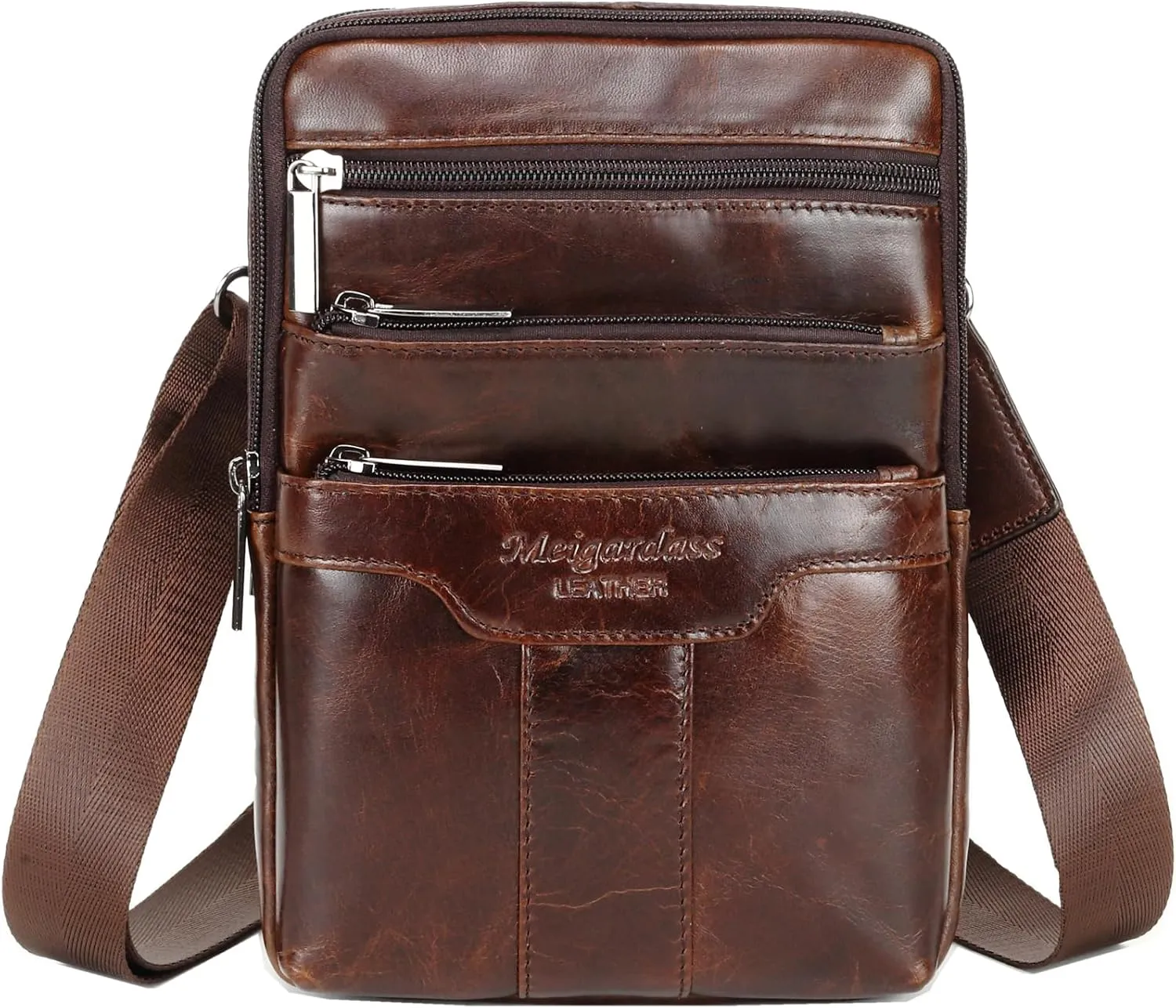Small Leather Sling Shoulder Bag Messenger Pack for Men Travel Business Crossbody Pouch Phone Wallet Camping Casual Daypack