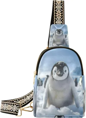 Small Sling Bag for Women Emperor Penguin Fanny Pack Faux Leather Crossbody Bags Lightweight Chest Bag