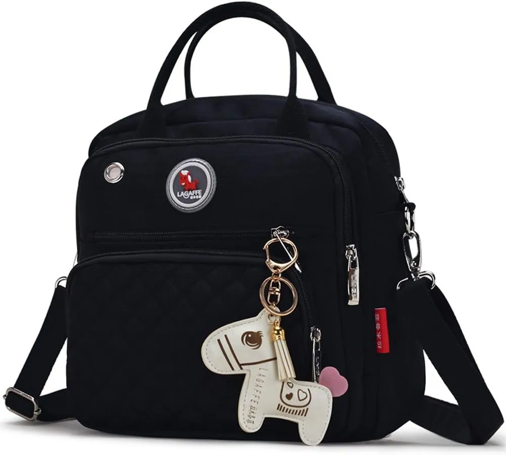 Small Waterproof Diaper Bag Tote Messenger Backpack-Black