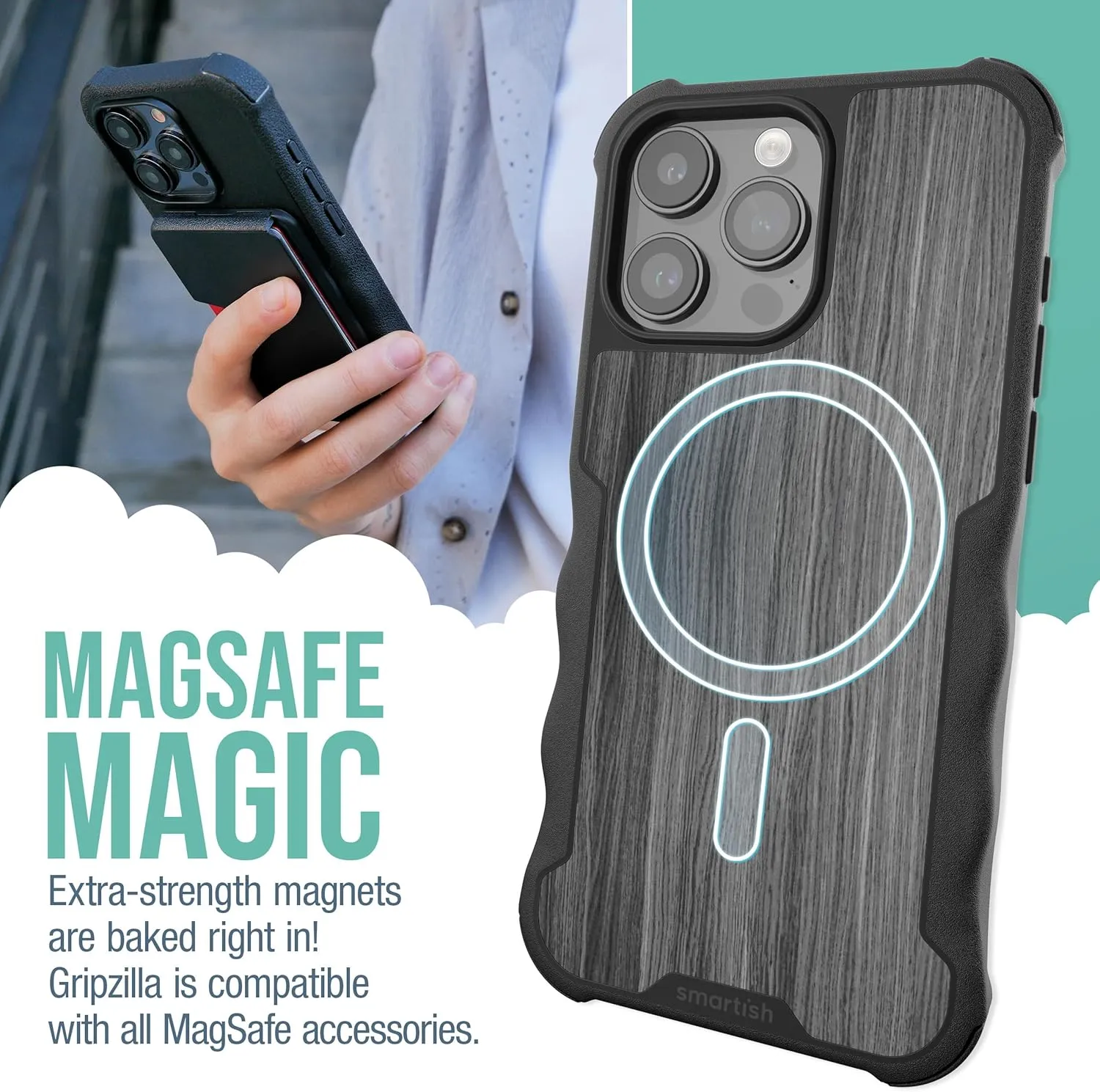 Smartish® iPhone 15 Pro Max Protective Magnetic Case - Gripzilla Compatible with MagSafe [Rugged Heavy Duty Slim Grip Armor Cover] w/Drop Tested Protection for Apple iPhone 15 Pro Max - Graspin' Aspen