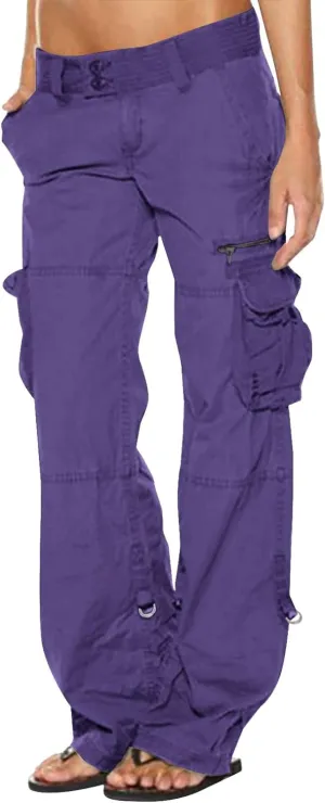 SMIDOW Baggy Parachute Pants for Women Low Rise Wide Leg Cargo Pant Military Army Combat Work Trousers with Pockets