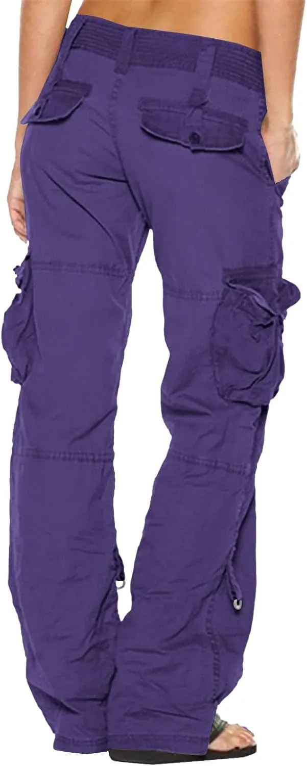 SMIDOW Baggy Parachute Pants for Women Low Rise Wide Leg Cargo Pant Military Army Combat Work Trousers with Pockets