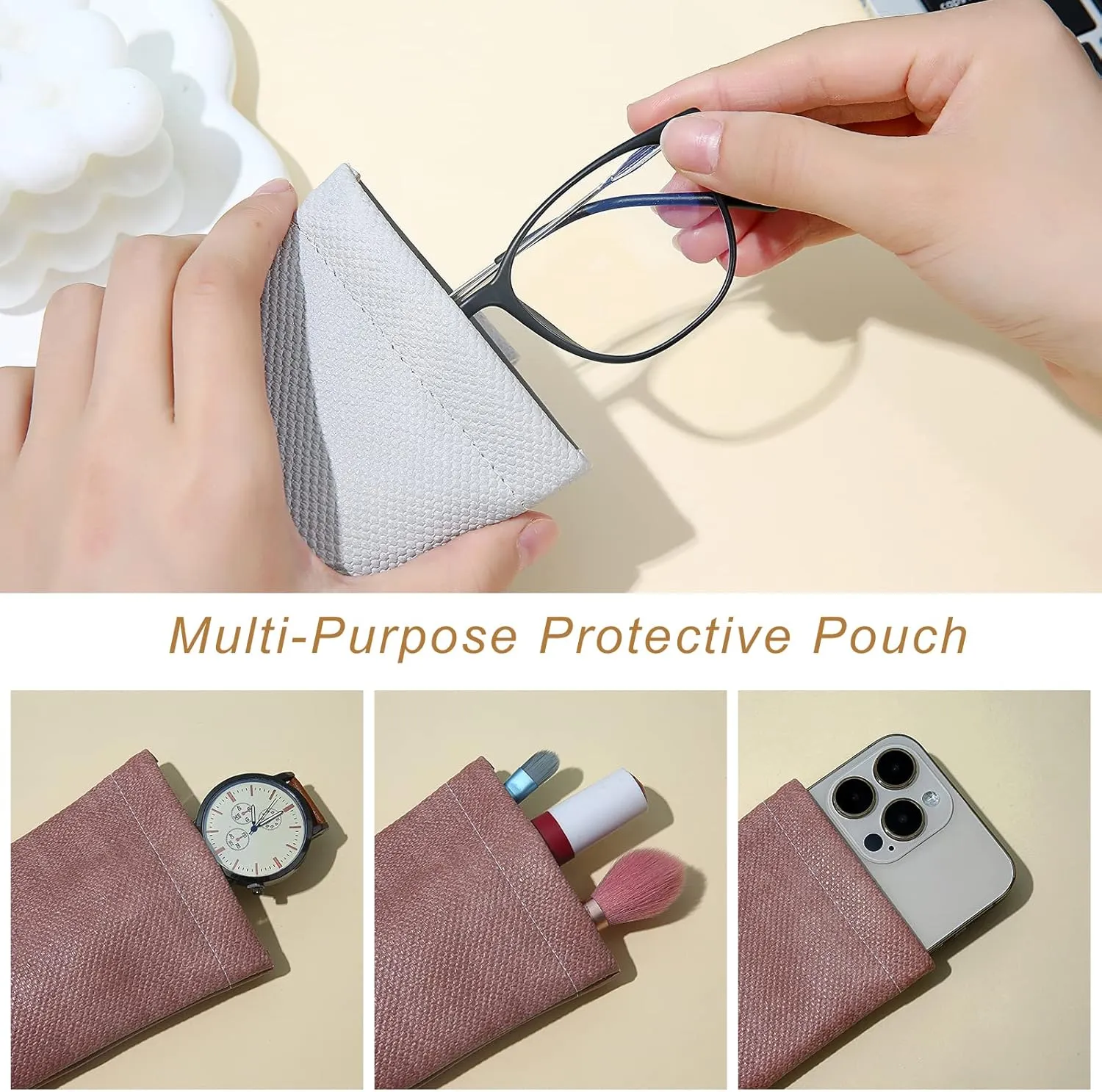 Soft Glasses Case Pouch Bag - Leather Travel Sunglass Case Squeeze Top Eyeglass Case With Hanging Loop 2 Pack