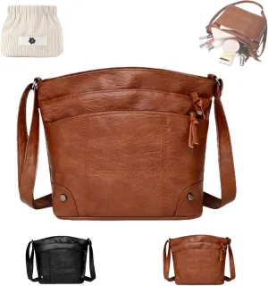 Soft Leather Messenger Multi Pocket Large Capacity Shoulder Bag, Vintage Messenger Bag, Fashion Shoulder Bag for Women