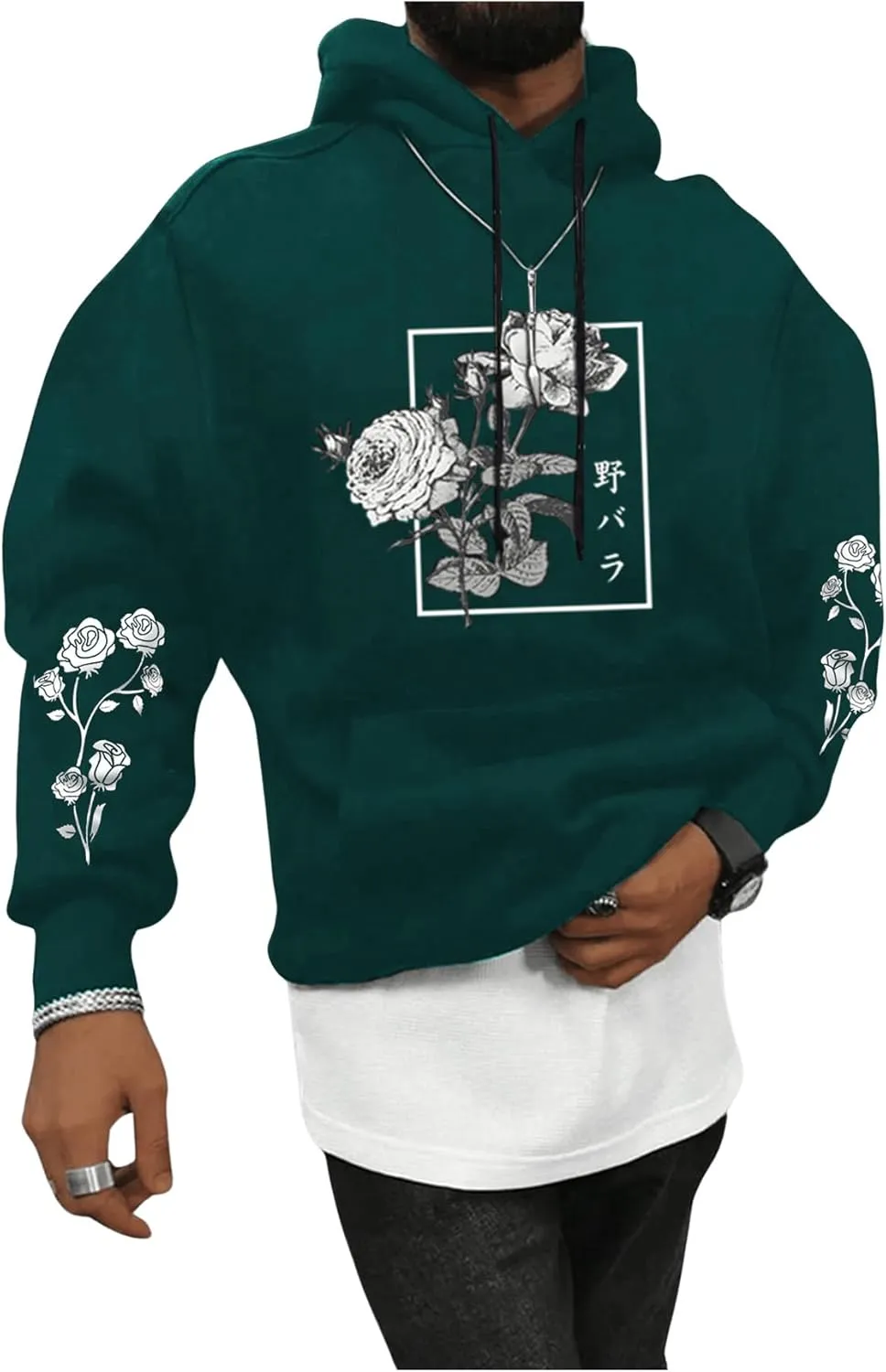 SOLY HUX Men's Floral Print Casual Graphic Hoodies Drawstring Long Sleeve Pullover Sweatshirt