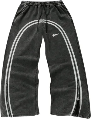 SOLY HUX Men's Side Striped Sweatpants Drawstring Waist Zipper Baggy Wide Leg Pants Streetwear