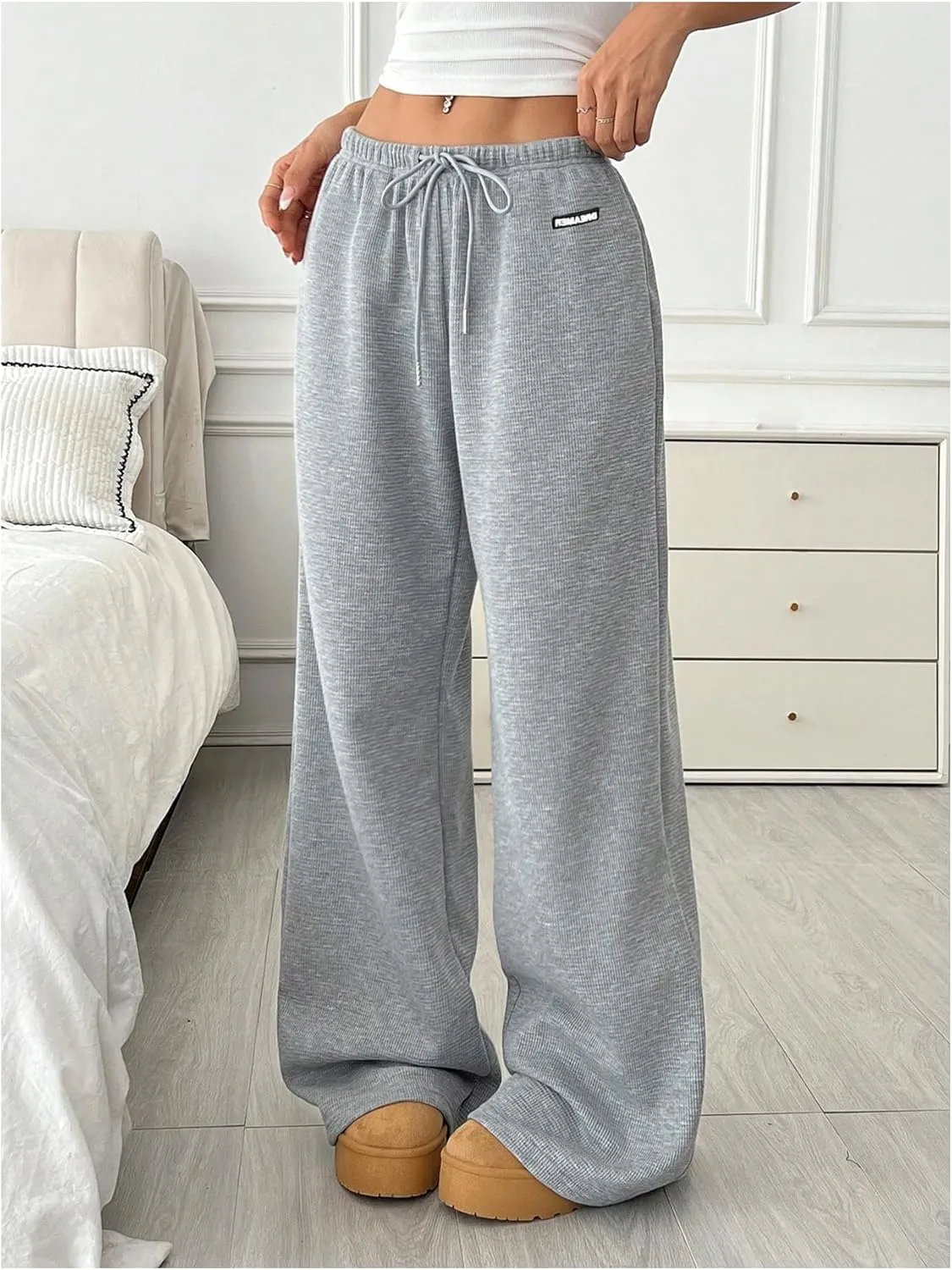 SOLY HUX Women's Drawstring Sweatpants Low Rise Baggy Wide Leg Pants with Pockets