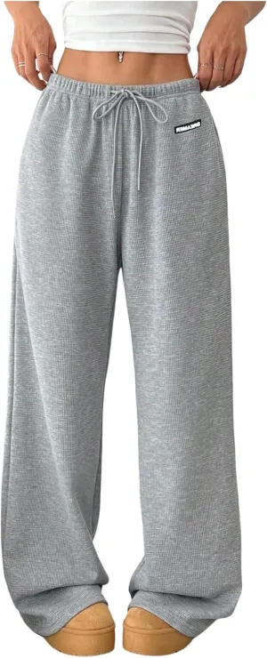 SOLY HUX Women's Drawstring Sweatpants Low Rise Baggy Wide Leg Pants with Pockets