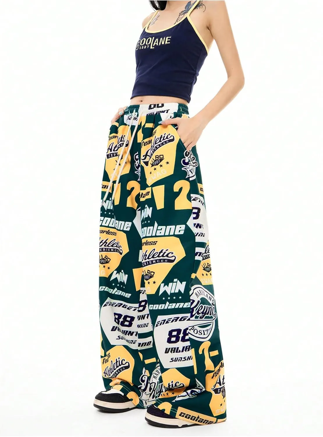 SOLY HUX Women's Graphic Baggy Pants Drawstring High Waisted Baggy Sweatpants with Pocket Streetwear