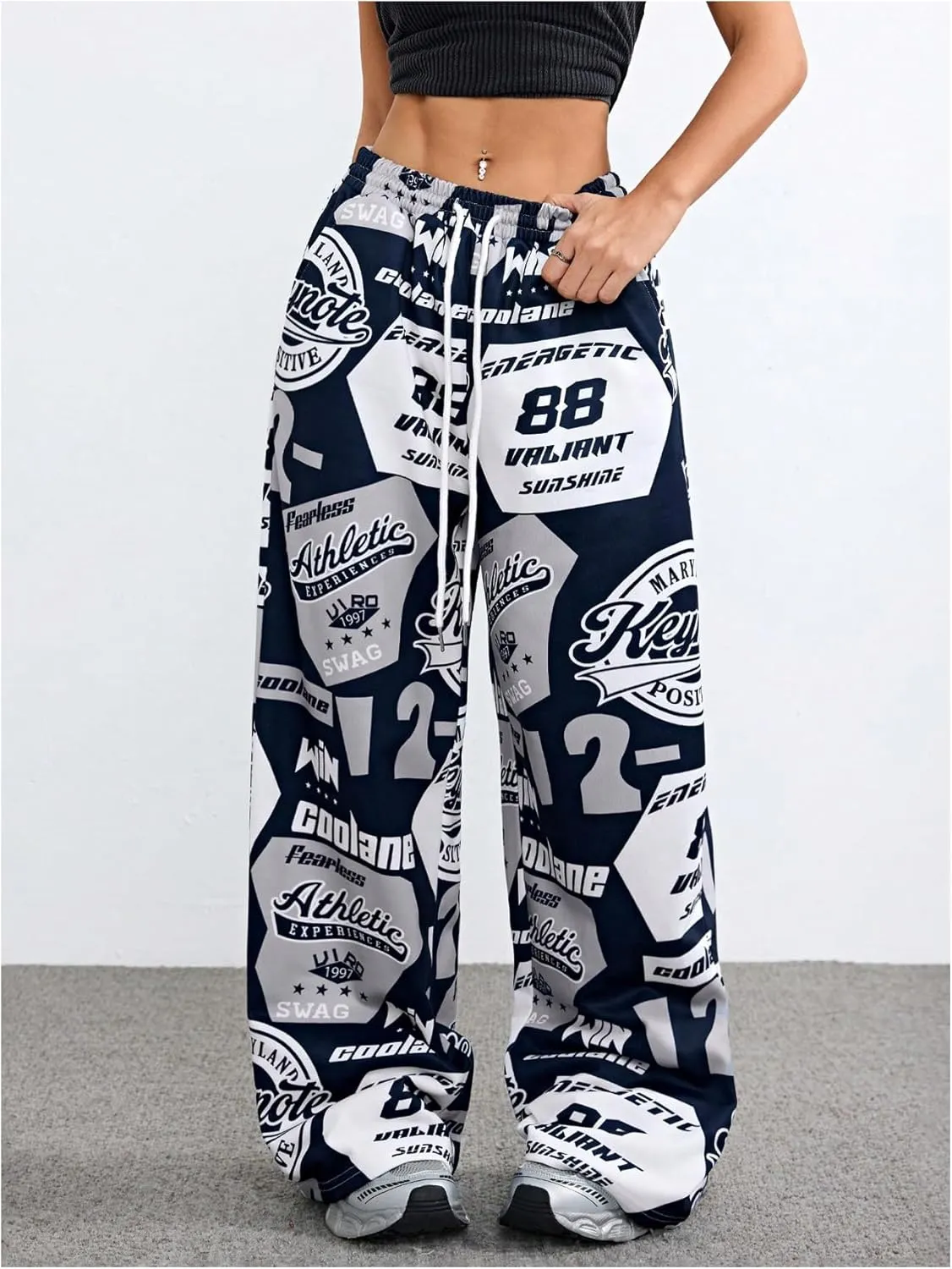 SOLY HUX Women's Graphic Baggy Pants Drawstring High Waisted Baggy Sweatpants with Pocket Streetwear
