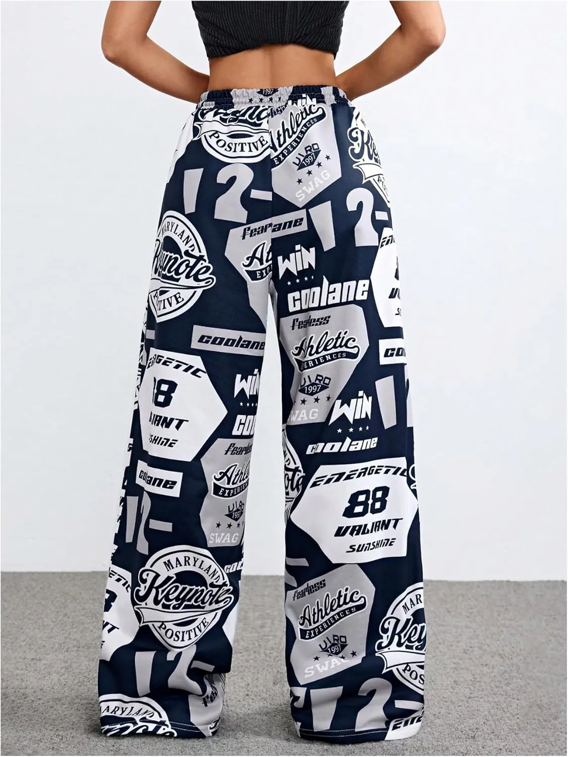 SOLY HUX Women's Graphic Baggy Pants Drawstring High Waisted Baggy Sweatpants with Pocket Streetwear