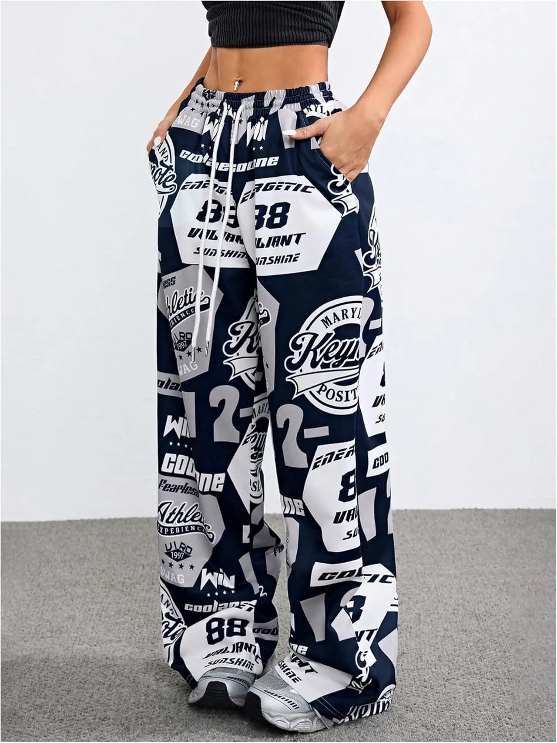 SOLY HUX Women's Graphic Baggy Pants Drawstring High Waisted Baggy Sweatpants with Pocket Streetwear