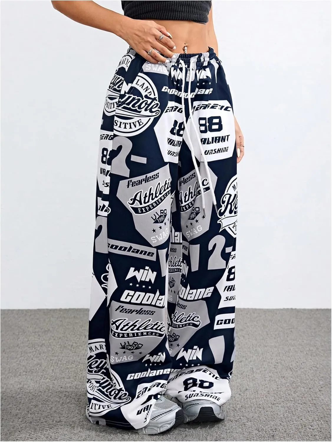 SOLY HUX Women's Graphic Baggy Pants Drawstring High Waisted Baggy Sweatpants with Pocket Streetwear