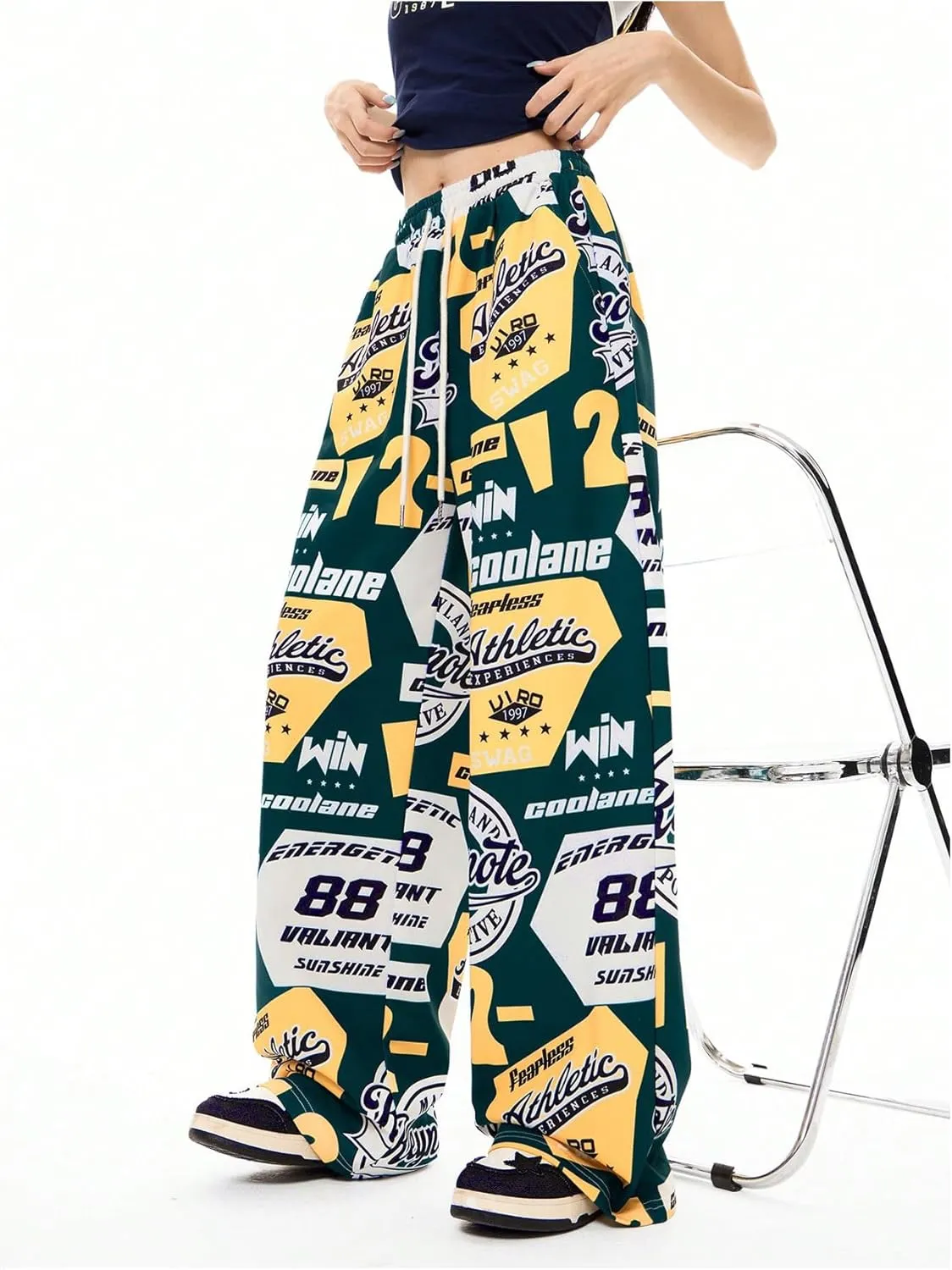 SOLY HUX Women's Graphic Baggy Pants Drawstring High Waisted Baggy Sweatpants with Pocket Streetwear