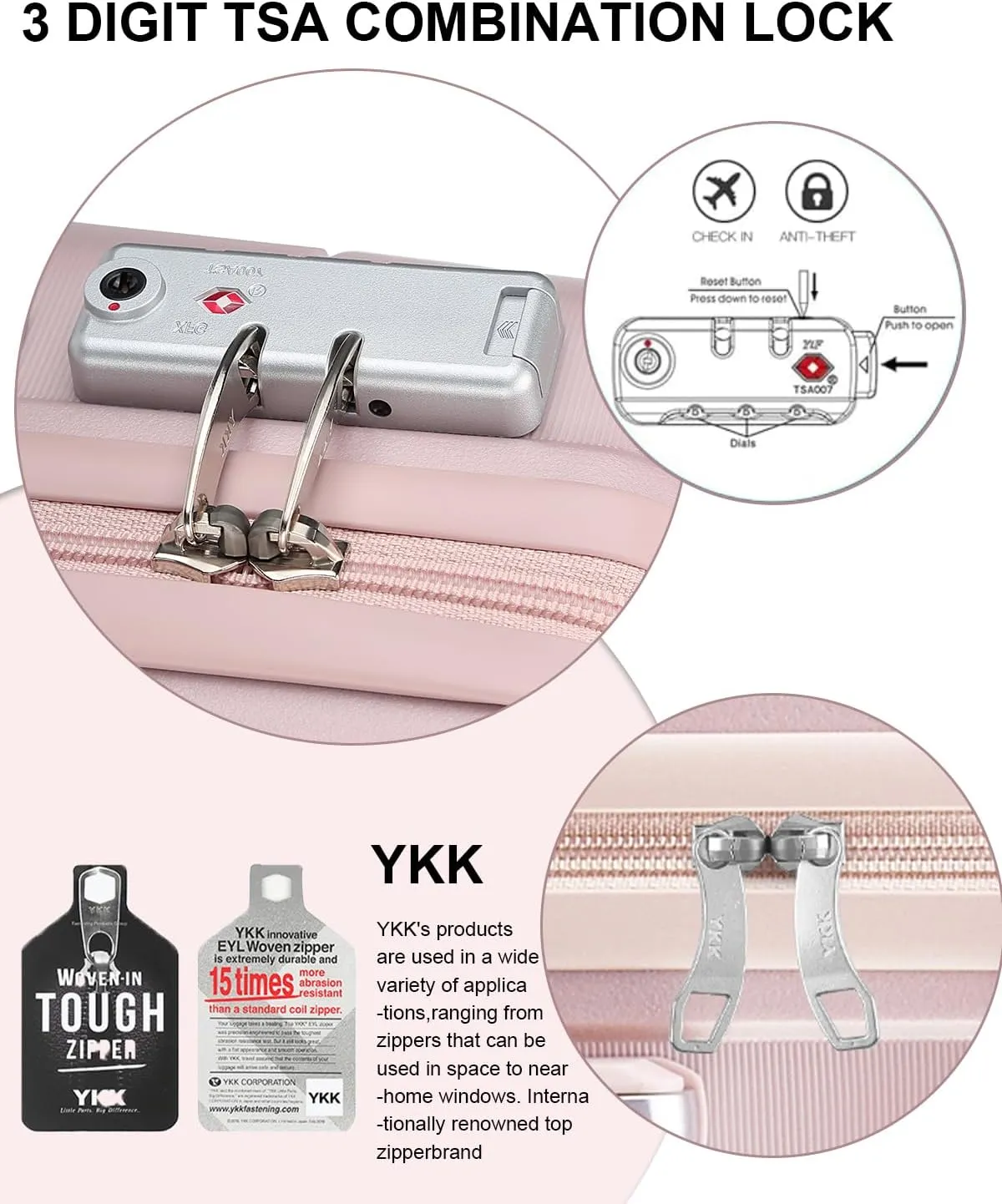Somago 24 Inch Checked Luggage and Packing Cube Travel Set Hard Shell Lightweight Polypropylene Suitcase with Spinner Wheels TSA Lock,Nude Pink
