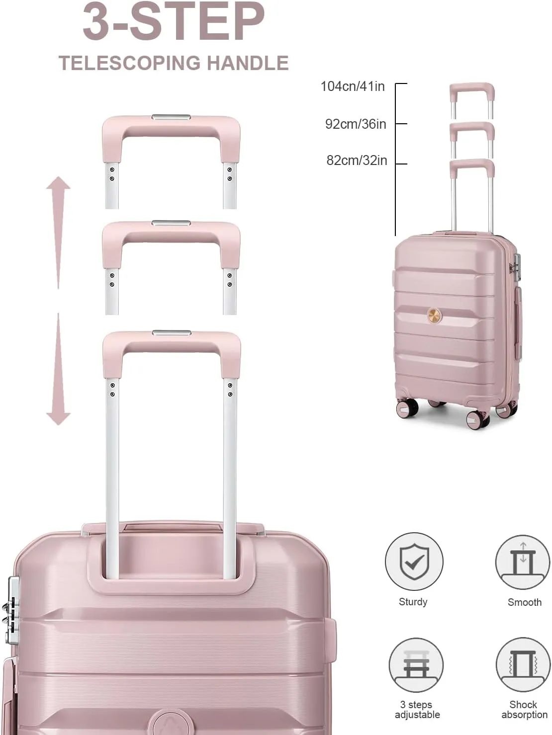 Somago 24 Inch Checked Luggage and Packing Cube Travel Set Hard Shell Lightweight Polypropylene Suitcase with Spinner Wheels TSA Lock,Nude Pink