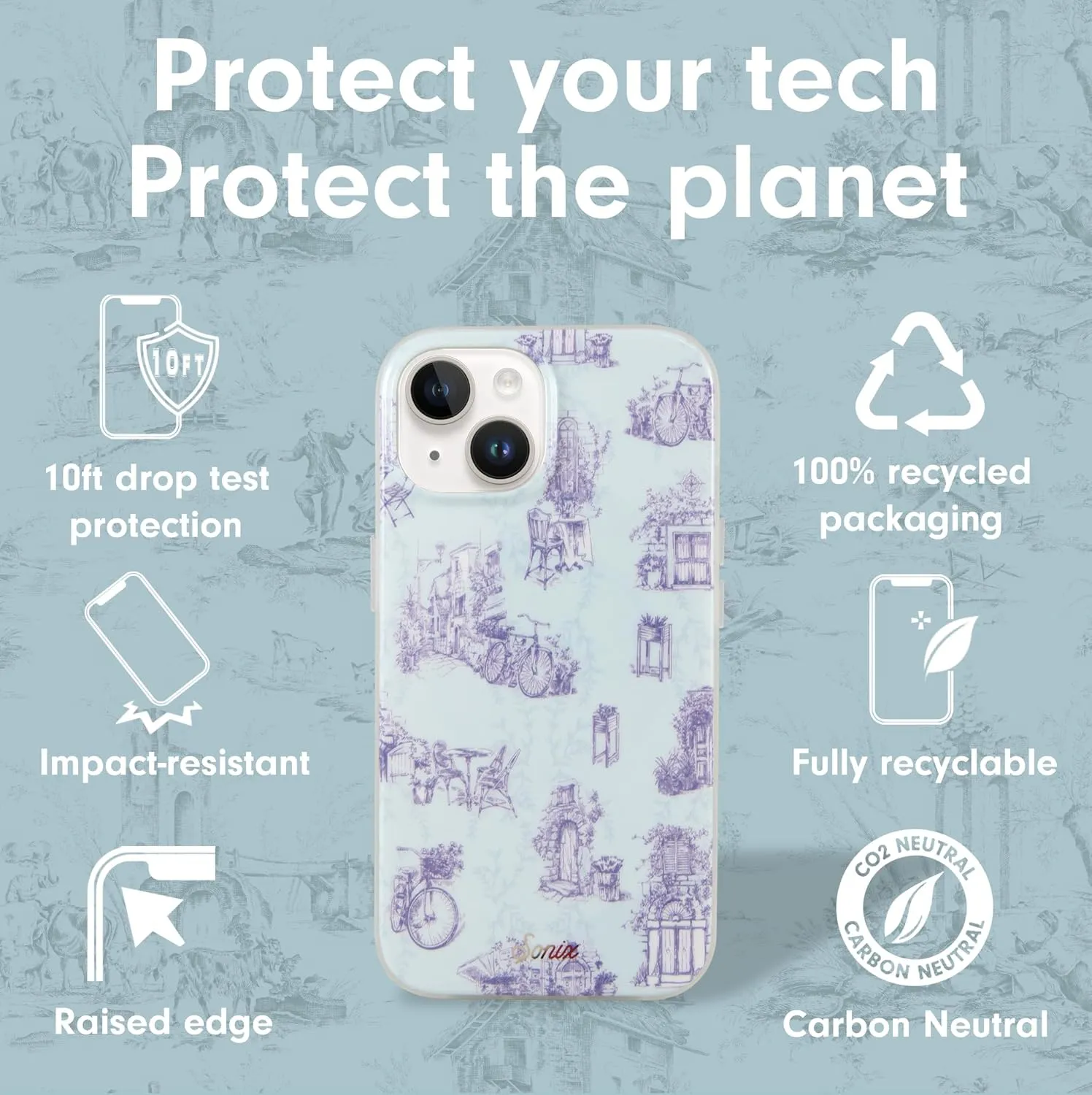 Sonix Protective Phone Case for iPhone 15, 14, 13 | Compatible with MagSafe | 10ft Drop Tested | Bleu Toile