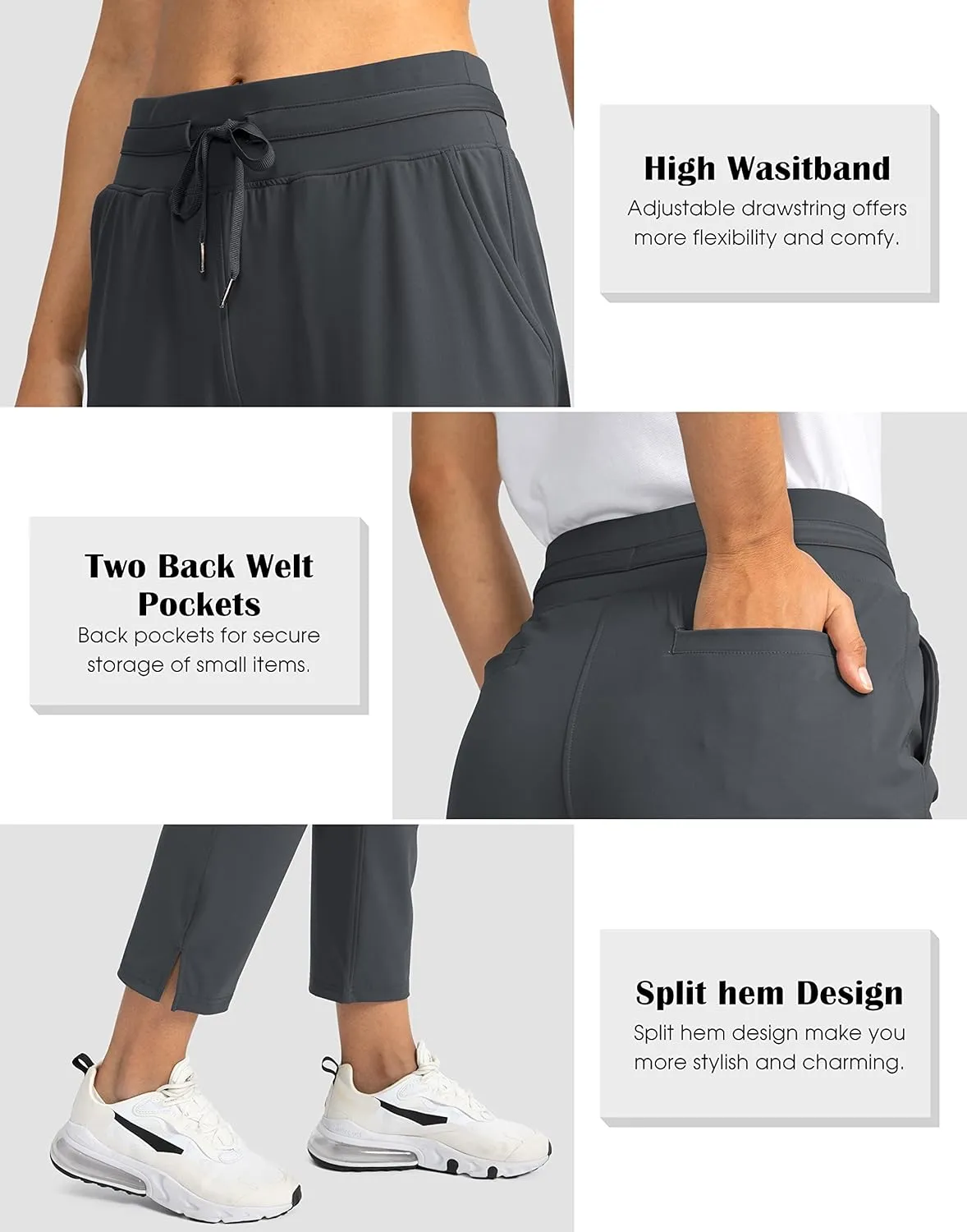 Soothfeel Women's Pants with 4 Pockets 7/8 Stretch High Waisted Sweatpants Travel Athletic Work Golf Pants for Women