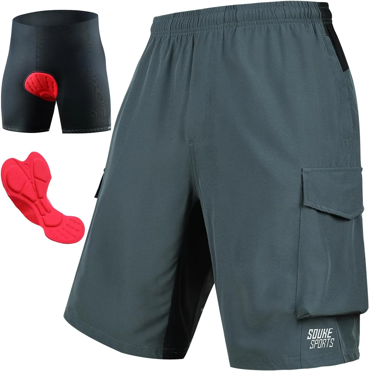 Souke Sports Men's Mountain Bike Shorts 4D Padded MTB Cycling Shorts Loose-fit Lightweight Bicycle Shorts