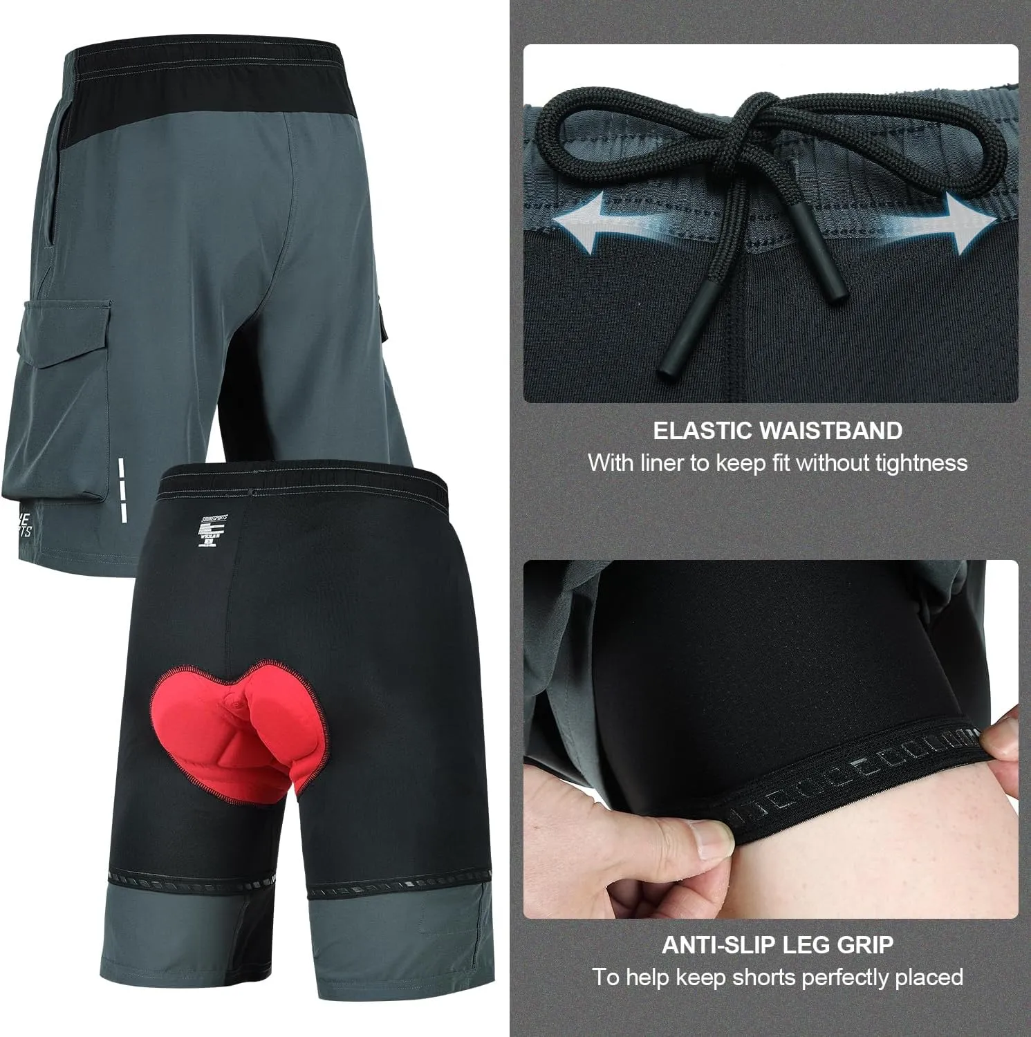 Souke Sports Men's Mountain Bike Shorts 4D Padded MTB Cycling Shorts Loose-fit Lightweight Bicycle Shorts