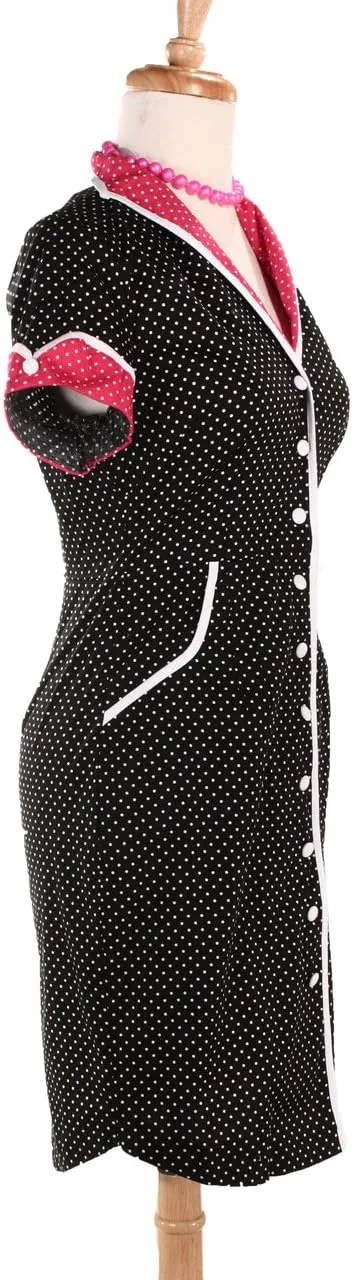 Sourpuss Peggy Sue Black & White Polka Dot Shirt Dress - Hey Viv ! Retro