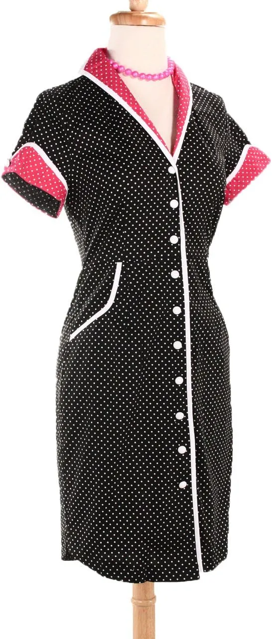 Sourpuss Peggy Sue Black & White Polka Dot Shirt Dress - Hey Viv ! Retro