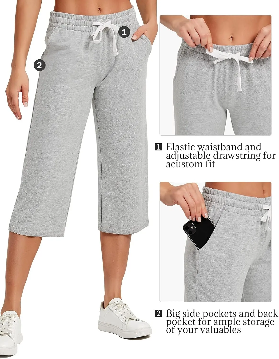 SPECIALMAGIC Women Capri Pants Cotton Yoga Wide Leg Pajama Pants Capris Sweatpants Sports