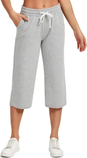 SPECIALMAGIC Women Capri Pants Cotton Yoga Wide Leg Pajama Pants Capris Sweatpants Sports