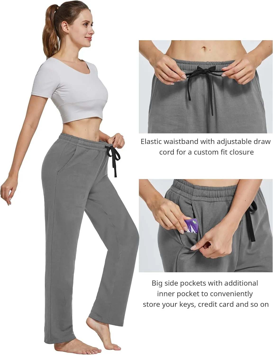SPECIALMAGIC Women Yoga Sweatpants Pajama Wide Leg Cotton Drawstring Lounge Pants Leisure