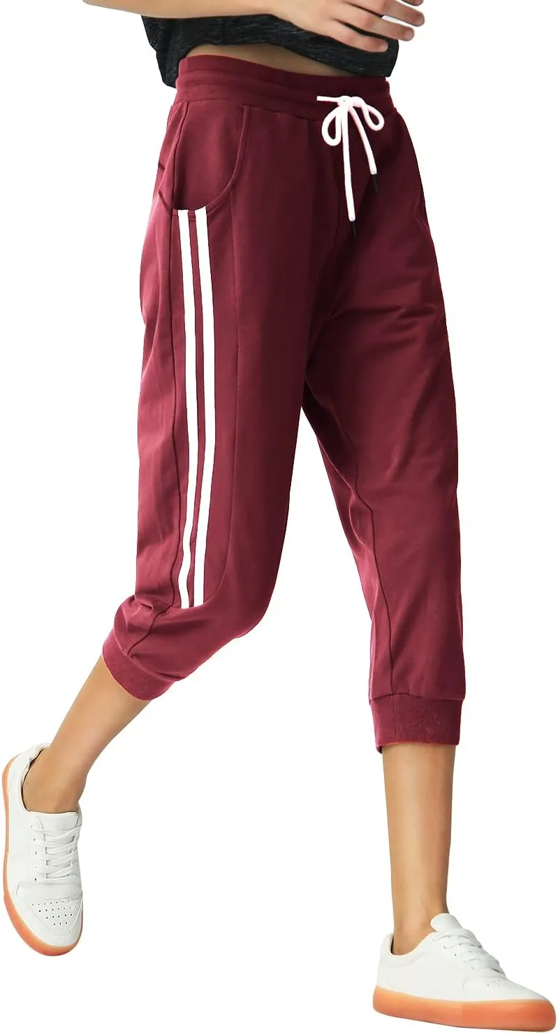 SPECIALMAGIC Women's Capri Pants Cropped Joggers with Pockets Elastic Waist Drawstring Capri Sweatpants