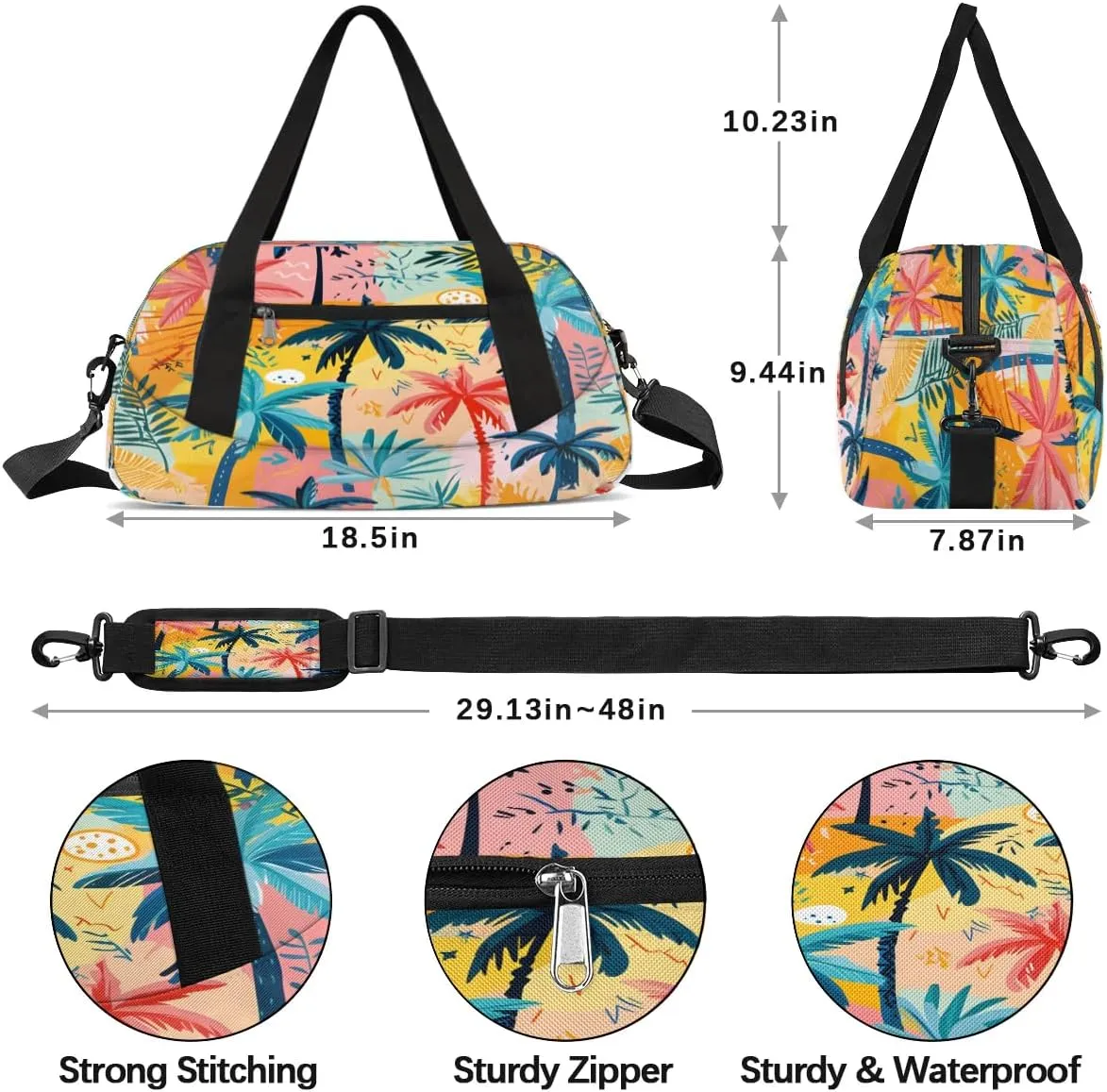 Sport Duffel Bag Colorful Coconut Trees Kids Gym Bag Weekender Overnight Bags for Boys Girls Teens Carry On Workout Travel Bag