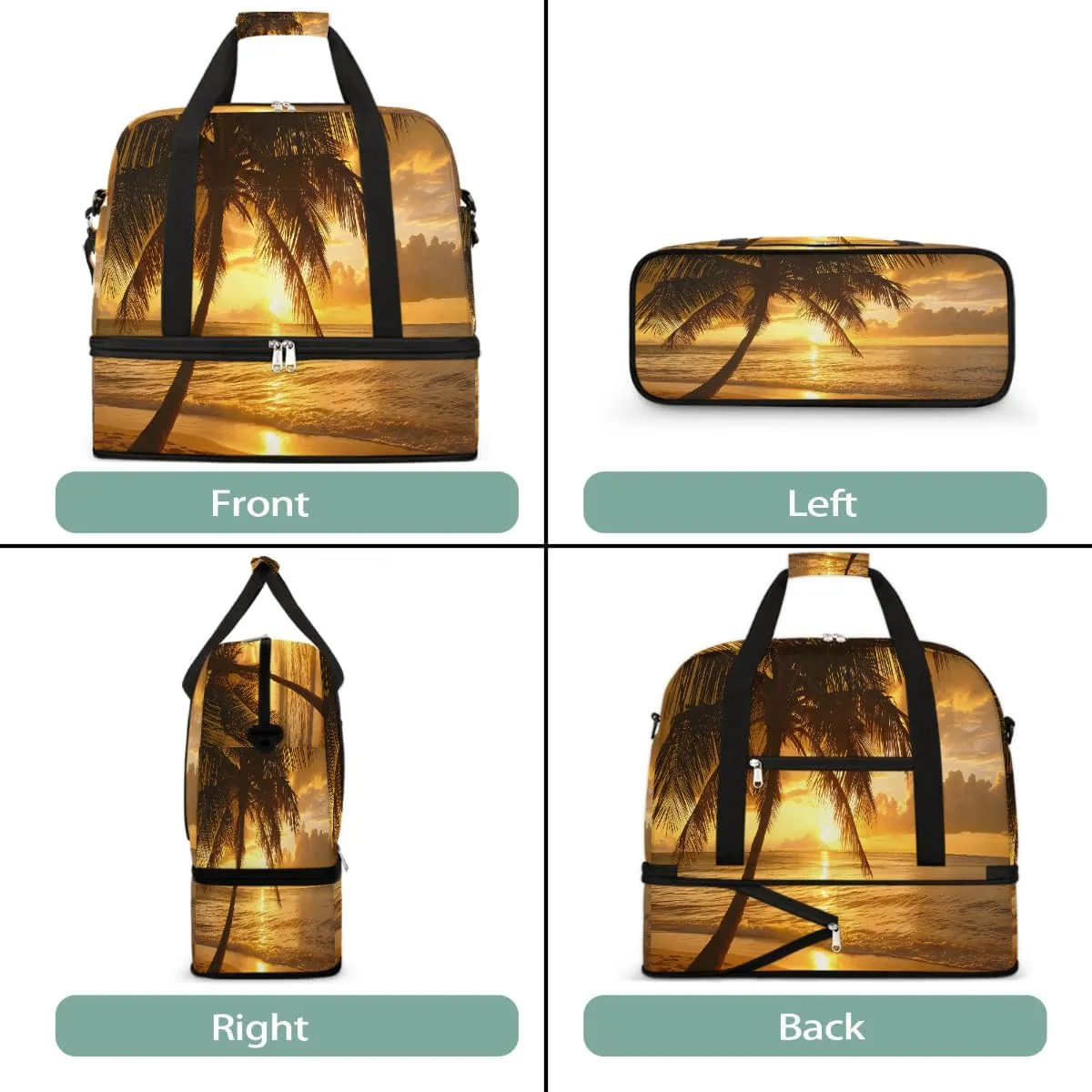 Sports Gym Bag Beach Sunset Coconut Trees Large Travel Duffel Bag With Shoe Compartment Foldable Waterproof Carry-On Weekend Travel Bags for Camping Overnight Yoga Hospital Travel Bags