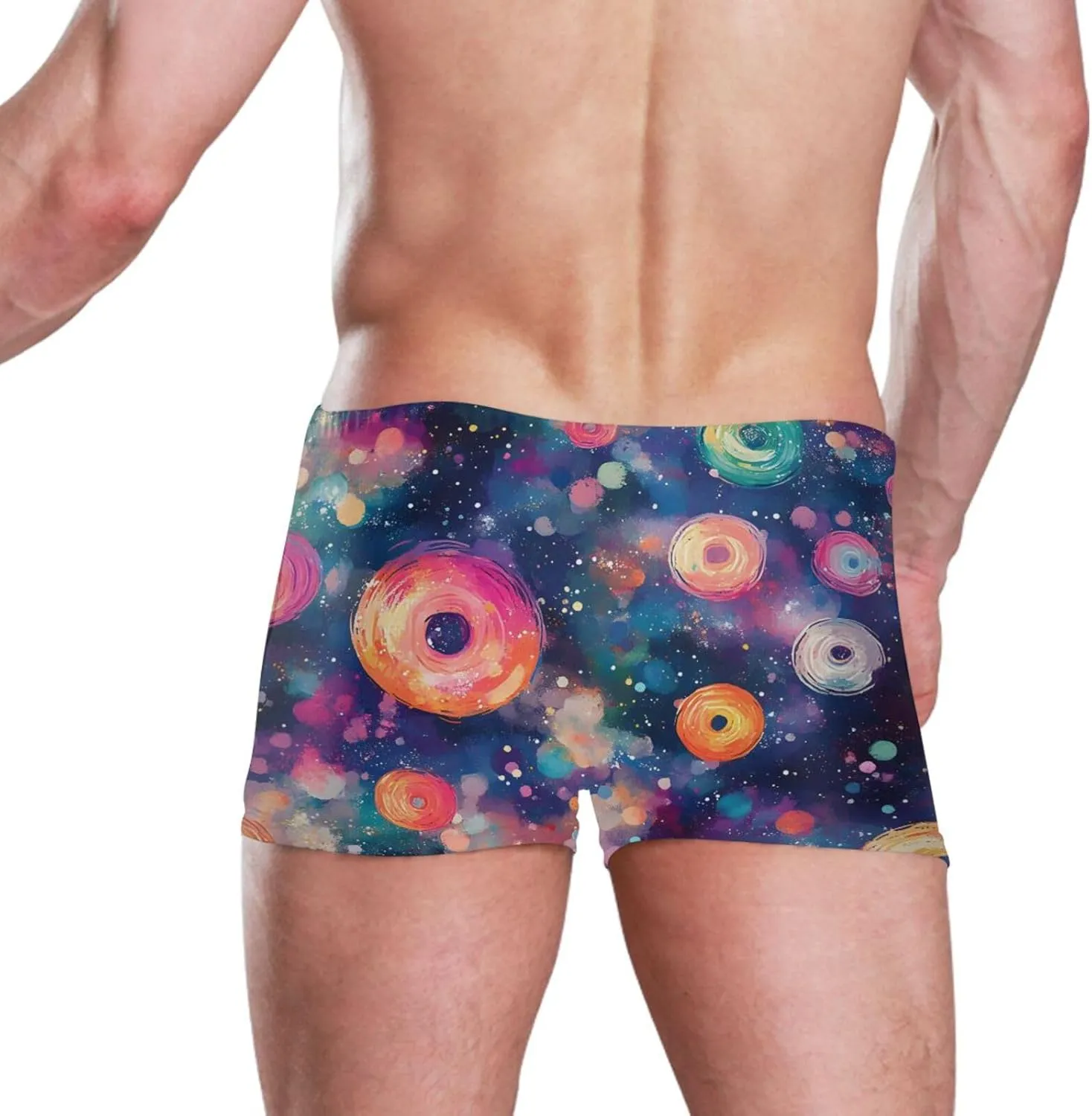 Square Leg Swim Briefs for Men, Doodle Circle Print Athletic Jammers Swimsuit Shorts S