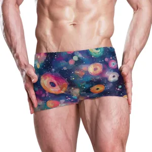 Square Leg Swim Briefs for Men, Doodle Circle Print Athletic Jammers Swimsuit Shorts S
