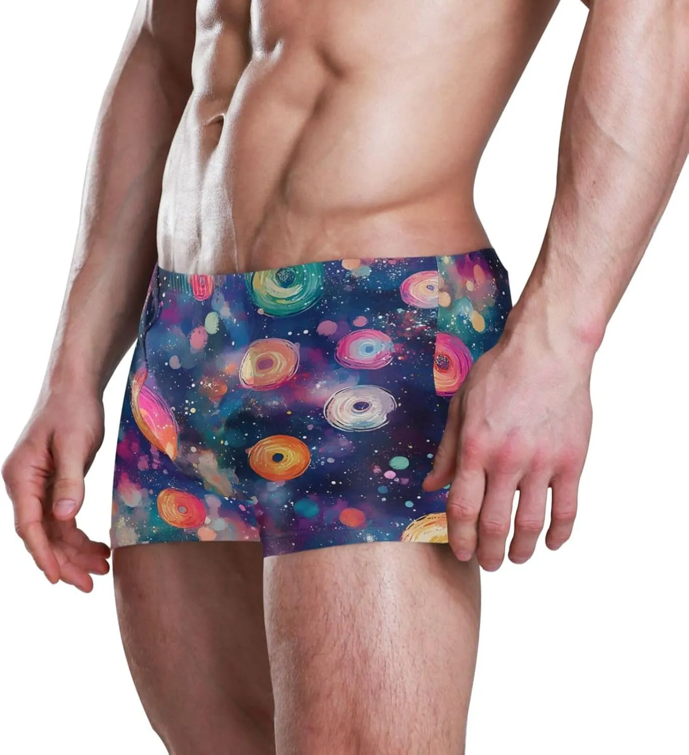 Square Leg Swim Briefs for Men, Doodle Circle Print Athletic Jammers Swimsuit Shorts S