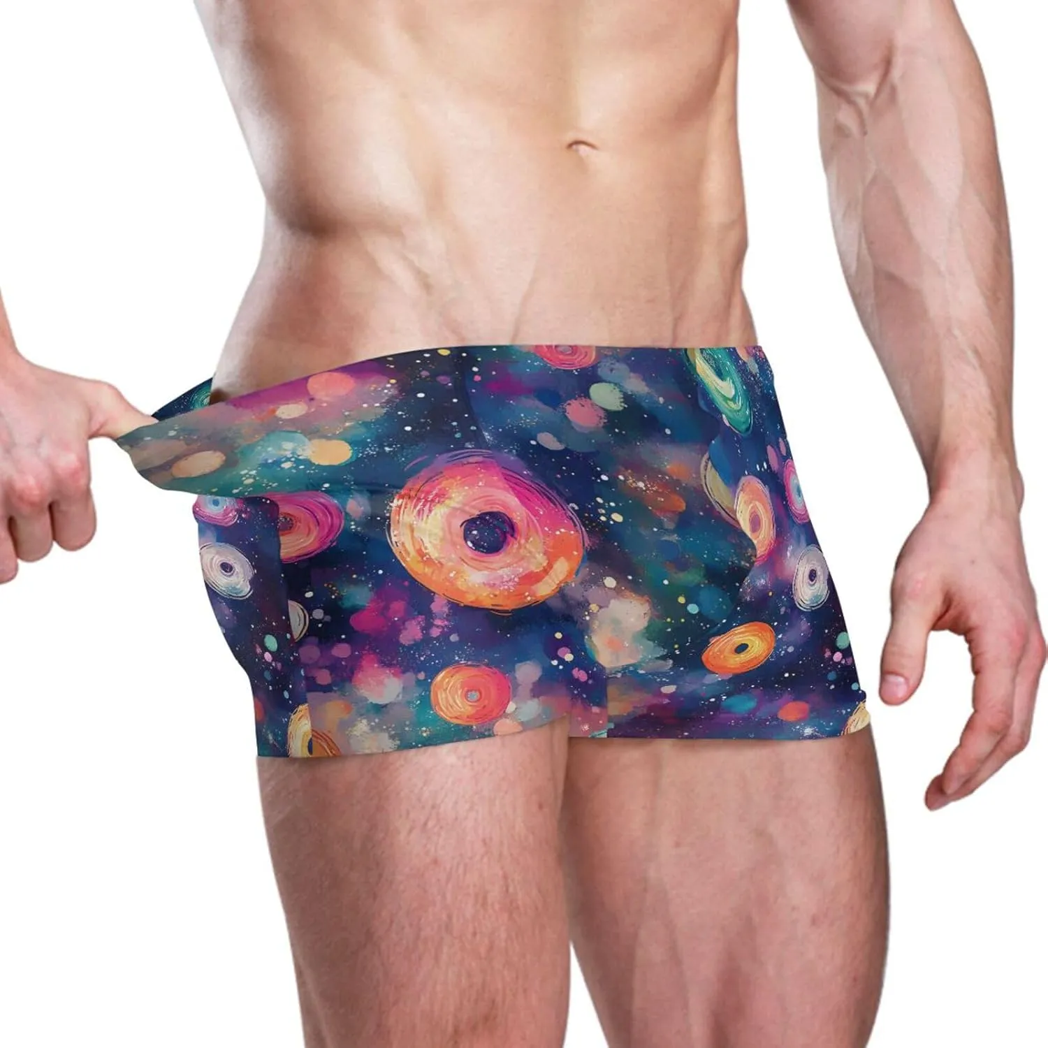Square Leg Swim Briefs for Men, Doodle Circle Print Athletic Jammers Swimsuit Shorts S