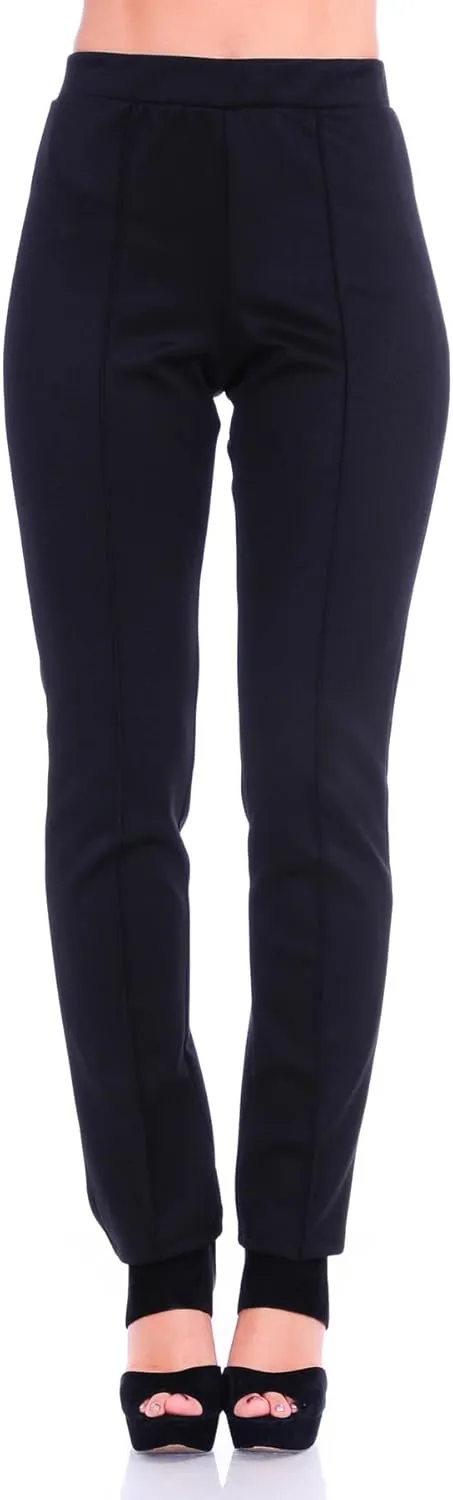 SR Women's Solid Stretch Straight Leg Slim Fit Pants, Large, Black