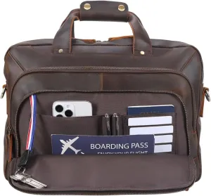 STAR VISTA Brela 15.6" Laptop Messenger Bag, Full Grain Leather Briefcase for Men, Women, Business Travel, YKK Zippers and Brass Hardware