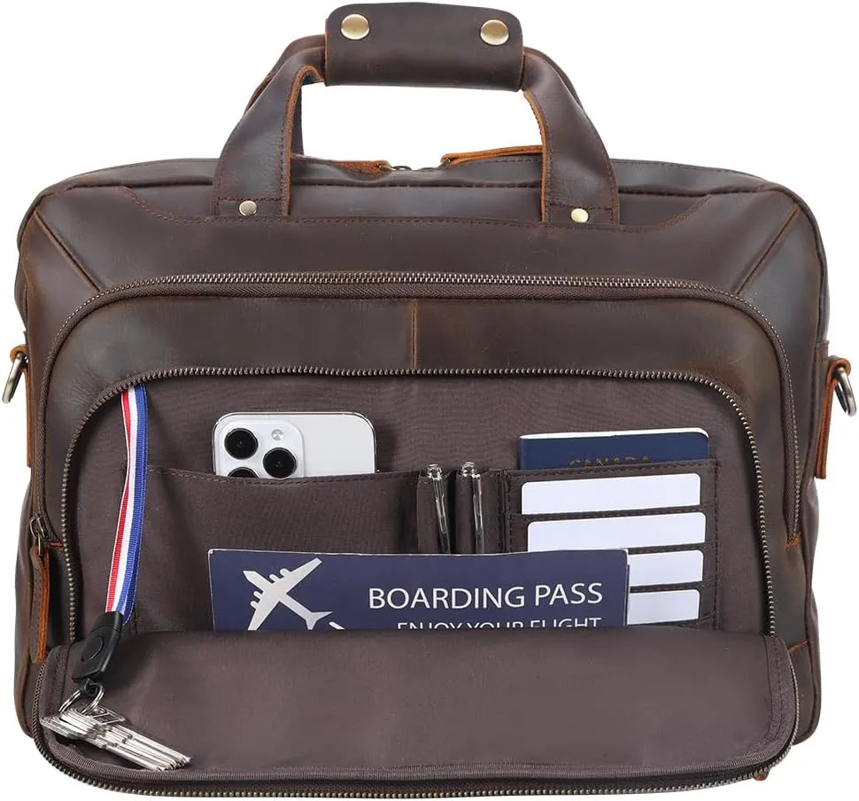 STAR VISTA Brela 15.6" Laptop Messenger Bag, Full Grain Leather Briefcase for Men, Women, Business Travel, YKK Zippers and Brass Hardware
