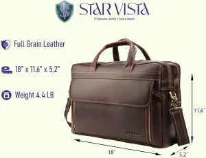 STAR VISTA Sforza Large 18" Laptop Messenger Bag, Leather Briefcase for Men, Business Travel, YKK Zippers and Brass Hardware