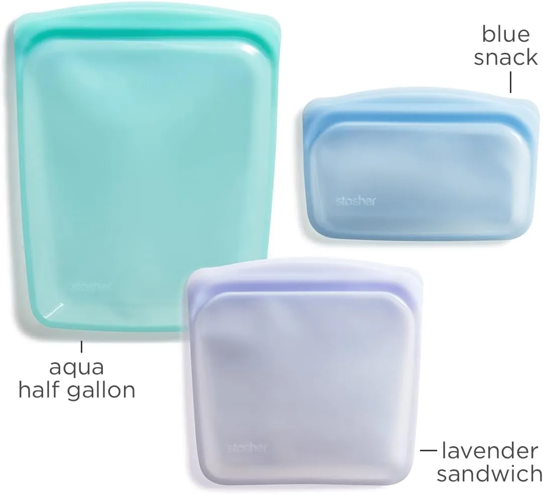 Stasher Premium Silicone Reusable Food Storage Bags, 3-Pack, Multi | Multi-Use Food Storage Bags, Lunch Bag, Travel Containers | BPA Free, Leak-free, Dishwasher-Safe, Eco-friendly