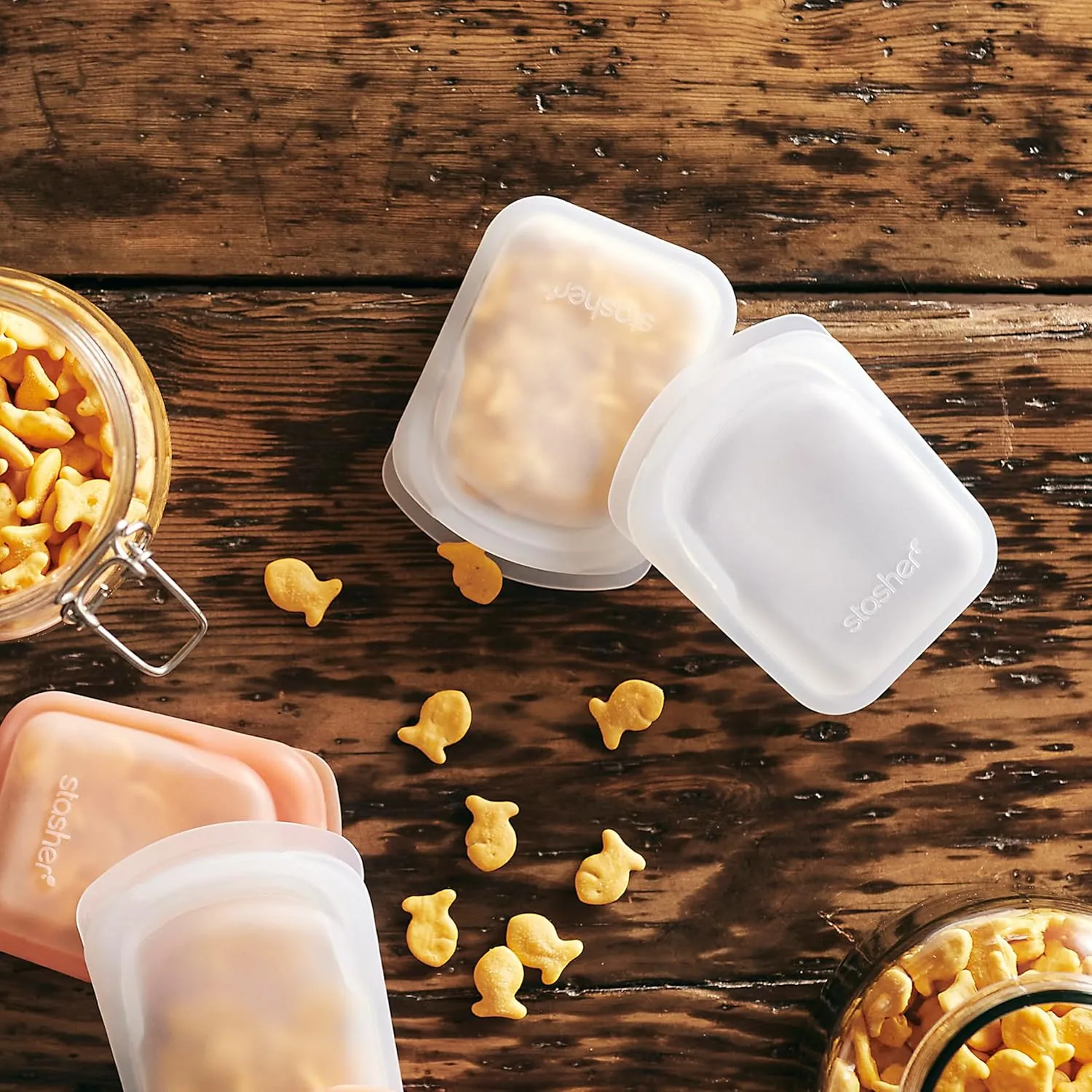 Stasher Premium Silicone Reusable Food Storage Pocket Bags, 2-Pack, Clear   Aqua | Multi-Use Food Storage Bags, Lunch Bag, Travel Containers | BPA Free, Leak-free, Dishwasher-Safe, Eco-friendly, 4 Oz
