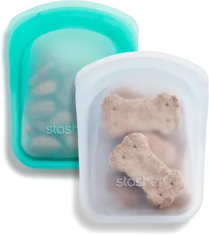 Stasher Premium Silicone Reusable Food Storage Pocket Bags, 2-Pack, Clear   Aqua | Multi-Use Food Storage Bags, Lunch Bag, Travel Containers | BPA Free, Leak-free, Dishwasher-Safe, Eco-friendly, 4 Oz