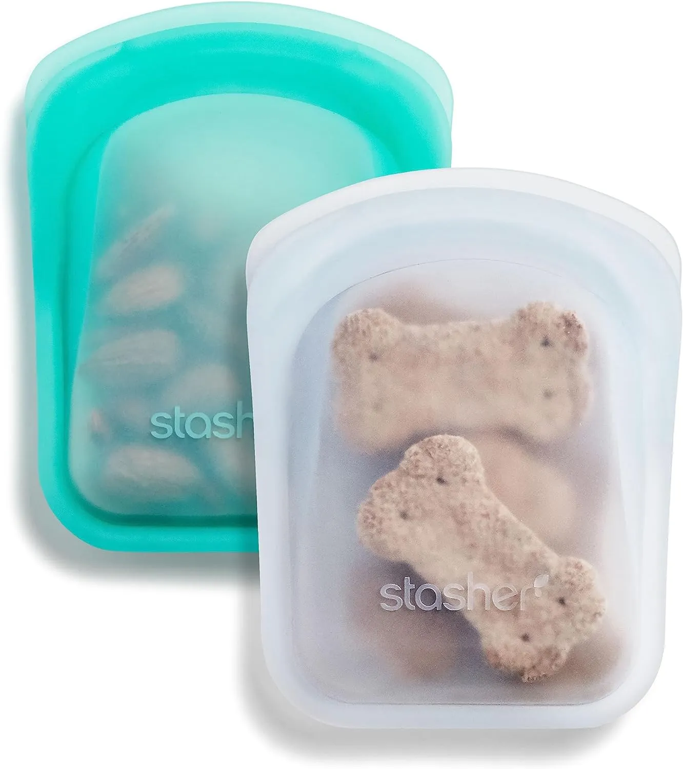 Stasher Premium Silicone Reusable Food Storage Pocket Bags, 2-Pack, Clear   Aqua | Multi-Use Food Storage Bags, Lunch Bag, Travel Containers | BPA Free, Leak-free, Dishwasher-Safe, Eco-friendly, 4 Oz