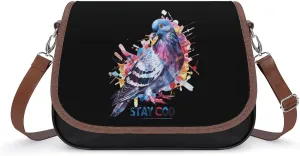 Stay Coo Watercolor Pigeon Funny Women's Crossbody Bags Novelty Leather Purse Handbag Shoulder Bag
