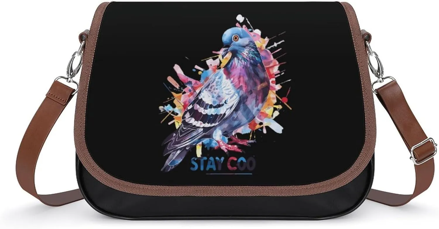 Stay Coo Watercolor Pigeon Funny Women's Crossbody Bags Novelty Leather Purse Handbag Shoulder Bag