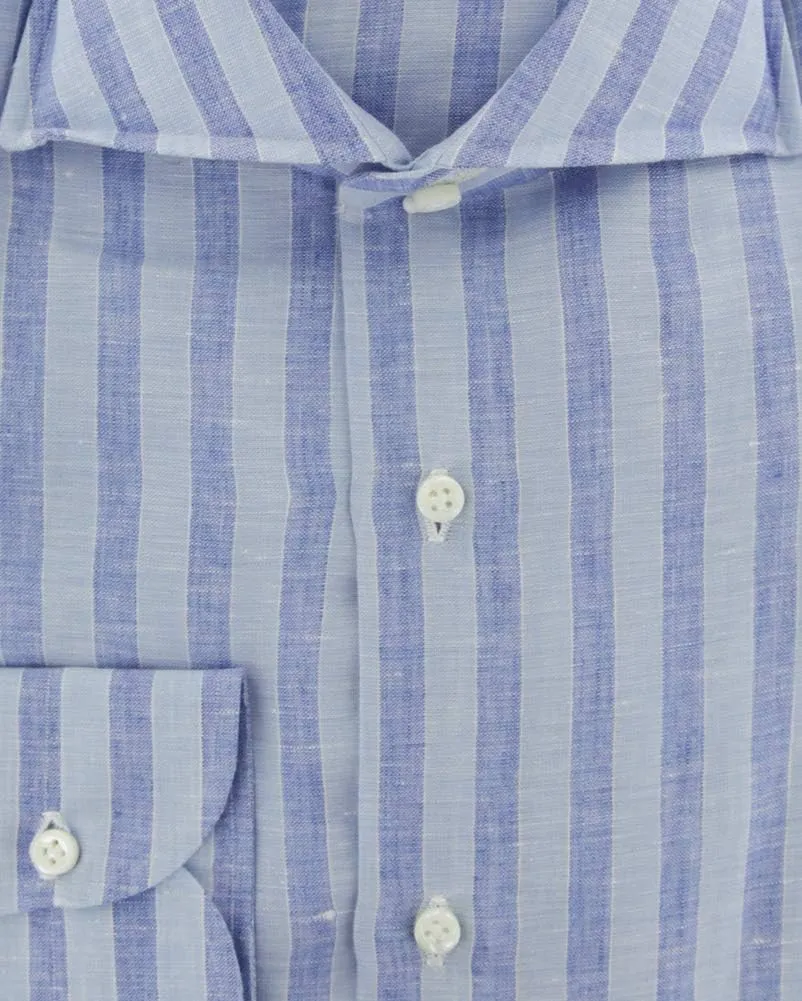 Stripes Button Down Spread Collar Linen Slim Fit Dress Shirt
